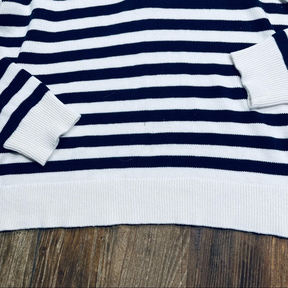 Banana Republic Ivory & Navy Stripe Nautical Lace Up Front Pullover Sweater L - Picture 6 of 9